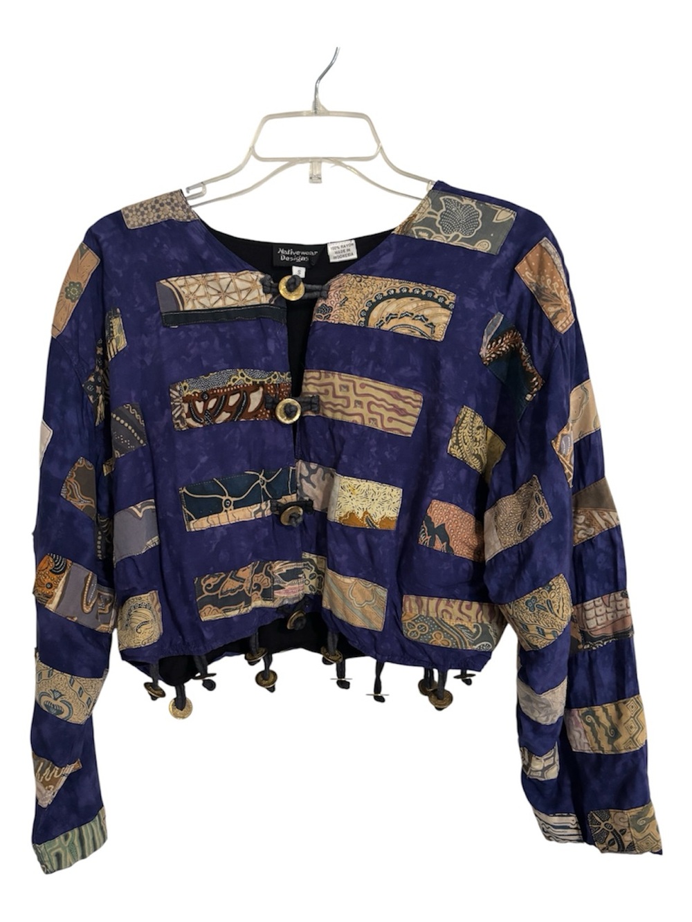 Native Designs 90s Boho Bohemian Patterned Patchwork Button Jacket Purple